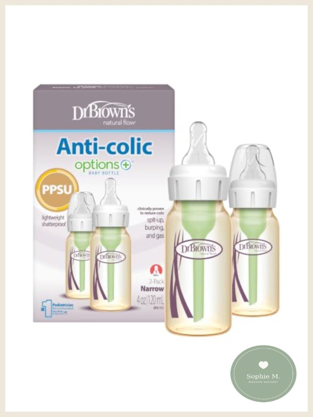 Anti-Colic Baby Bottles PPSU 4 oz 2-Pack Shatterproof